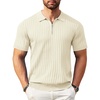 COOFANDY Men’s Quarter Zip Polo Shirt Short Sleeve Ribbed Knit Golf Tee(Beige)