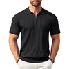 COOFANDY Men’s Quarter Zip Polo Shirt Short Sleeve Ribbed Knit Golf Tee(Black)
