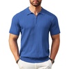 COOFANDY Men’s Quarter Zip Polo Shirt Short Sleeve Ribbed Knit Golf Tee(Blue)