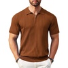 COOFANDY Men’s Quarter Zip Polo Shirt Short Sleeve Ribbed Knit Golf Tee(Brown)