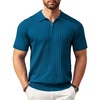 COOFANDY Men’s Quarter Zip Polo Shirt Short Sleeve Ribbed Knit Golf Tee(Denim Blue)