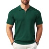 COOFANDY Men’s Quarter Zip Polo Shirt Short Sleeve Ribbed Knit Golf Tee(Hunter Green)