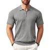 COOFANDY Men’s Quarter Zip Polo Shirt Short Sleeve Ribbed Knit Golf Tee(Light Grey)