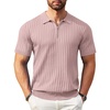 COOFANDY Men’s Quarter Zip Polo Shirt Short Sleeve Ribbed Knit Golf Tee(Pink)