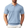 COOFANDY Men’s Quarter Zip Polo Shirt Short Sleeve Ribbed Knit Golf Tee(Sky Blue)