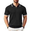 COOFANDY Men’s Quarter Zip Polo Shirt Short Sleeve Ribbed Knit Golf Tee(Striped Black Striped)