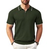 COOFANDY Men’s Quarter Zip Polo Shirt Short Sleeve Ribbed Knit Golf Tee(Stripes Army Green Stripes)