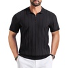 COOFANDY Men’s Quarter Zip Polo Shirt Short Sleeve Ribbed Knit Golf Tee(V-black)