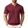 COOFANDY Men’s Quarter Zip Polo Shirt Short Sleeve Ribbed Knit Golf Tee(Wine Red)
