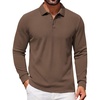COOFANDY Mens Waffle Knit Polo Shirts Casual Long Sleeve Polo Shirt(Brown)