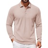 COOFANDY Mens Waffle Knit Polo Shirts Casual Long Sleeve Polo Shirt(Champagne)