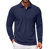 COOFANDY Mens Waffle Knit Polo Shirts Casual Long Sleeve Polo Shirt(Dark Blue)