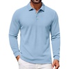 COOFANDY Mens Waffle Knit Polo Shirts Casual Long Sleeve Polo Shirt(Light Blue)