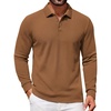 COOFANDY Mens Waffle Knit Polo Shirts Casual Long Sleeve Polo Shirt(Light Brown)