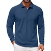 COOFANDY Mens Waffle Knit Polo Shirts Casual Long Sleeve Polo Shirt(Navy Blue)