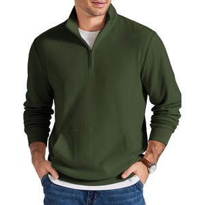 COOFANDY Men Corduroy Sweatshirt Quarter Zip Pullover Mock Neck Long Sleeve(Army Green)