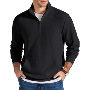 COOFANDY Men Corduroy Sweatshirt Quarter Zip Pullover Mock Neck Long Sleeve(Black)