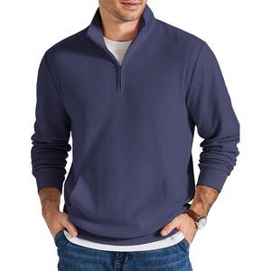COOFANDY Men Corduroy Sweatshirt Quarter Zip Pullover Mock Neck Long Sleeve(Navy Blue)