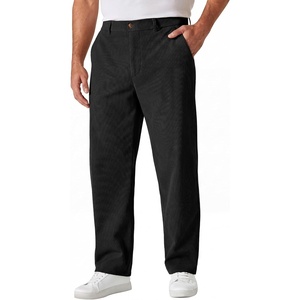 COOFANDY Men’s Corduroy Pant Straight Fit Flat Front Casual Dress Slacks(Black)