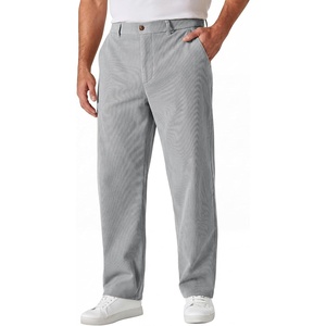 COOFANDY Men’s Corduroy Pant Straight Fit Flat Front Casual Dress Slacks(Light Gray)