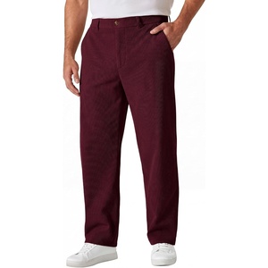 COOFANDY Men’s Corduroy Pant Straight Fit Flat Front Casual Dress Slacks(Maroon)
