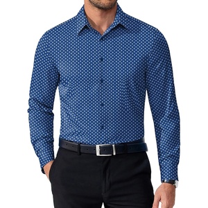 COOFANDY Mens Dress Shirts Long Sleeve Button Down Shirts Regular Fit Business Casual Shirts(Blue – White Geometric Floral)