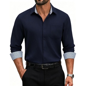 COOFANDY Men’s Dress Shirts Stretch Long Sleeve Casual Button Down Shirts(Navy Blue)