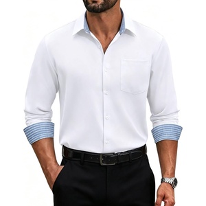 COOFANDY Men’s Dress Shirts Stretch Long Sleeve Casual Button Down Shirts(White – Blue)