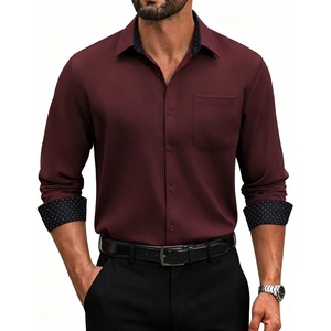 COOFANDY Men’s Dress Shirts Stretch Long Sleeve Casual Button Down Shirts(Wine Red)