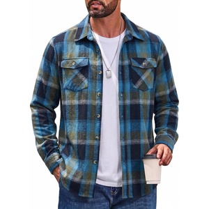 COOFANDY Men’s Flannel Shirt Jacket Long Sleeve Plaid Shacket with Pockets(Blue)