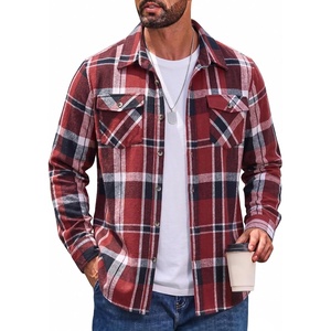 COOFANDY Men’s Flannel Shirt Jacket Long Sleeve Plaid Shacket with Pockets(Red)