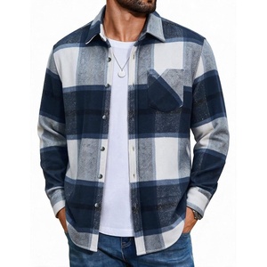 COOFANDY Mens Flannel Shirts Long Sleeve Plaid Button Down Shirt Jackets(Navy Blue Plaid)