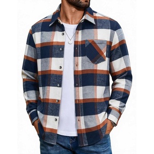 COOFANDY Mens Flannel Shirts Long Sleeve Plaid Button Down Shirt Jackets(Navy Orange Plaid)