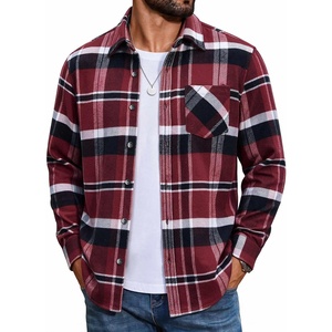 COOFANDY Mens Flannel Shirts Long Sleeve Plaid Button Down Shirt Jackets(Wine Red Plaid)