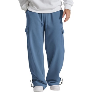 COOFANDY Men’s Fleece Cargo Sweatpants Baggy Wide Leg Joggers with Pockets(Blue)