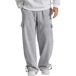 COOFANDY Men’s Fleece Cargo Sweatpants Baggy Wide Leg Joggers with Pockets(Light Grey)