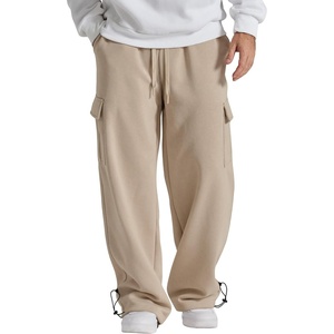 COOFANDY Men’s Fleece Cargo Sweatpants Baggy Wide Leg Joggers with Pockets(Light Khaki)
