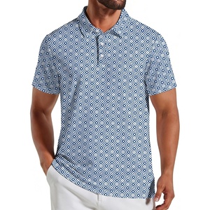 COOFANDY Mens Golf Polo Shirts Short Sleeve Quick Dry Casual Collared Shirt(Blue Geometric)