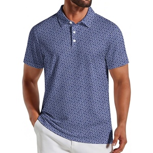 COOFANDY Mens Golf Polo Shirts Short Sleeve Quick Dry Casual Collared Shirt(Navy Blue Triangles)