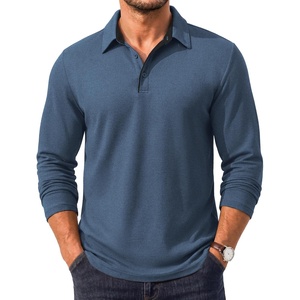 COOFANDY Men’s Long Sleeve Polo Shirt Collared Performance Golf Shirts(Blue)