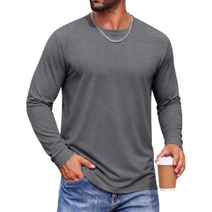 COOFANDY Men’s Long Sleeve T-Shirts Crew Neck Regular-Fit Tee Shirts Casual Basic Tshirts(Black Heather)