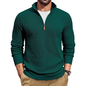 COOFANDY Men’s Quarter Zip Pullover Dress Regular Fit Mock Neck Sweater(Dark Green)