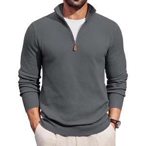 COOFANDY Men’s Quarter Zip Pullover Dress Regular Fit Mock Neck Sweater(Dark Grey)