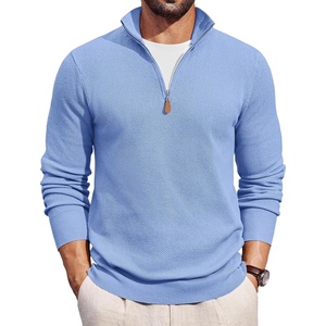 COOFANDY Men’s Quarter Zip Pullover Dress Regular Fit Mock Neck Sweater(Light Blue)
