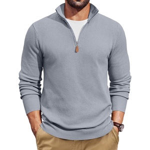 COOFANDY Men’s Quarter Zip Pullover Dress Regular Fit Mock Neck Sweater(Light Grey)