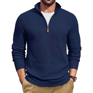 COOFANDY Men’s Quarter Zip Pullover Dress Regular Fit Mock Neck Sweater(Navy Blue)