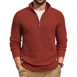 COOFANDY Men’s Quarter Zip Pullover Dress Regular Fit Mock Neck Sweater(Red)
