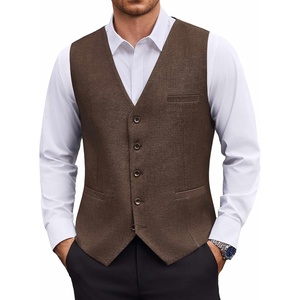 COOFANDY Mens Suit Vest Business Casual Dress Vest Wedding Prom Waistcoat(Brown)