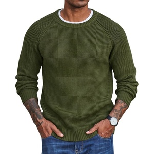 COOFANDY Men’s Sweater Crewneck Pullover Waffle Knit Long Sleeve Sweaters(Army Green)