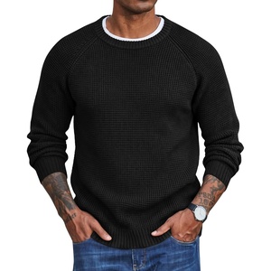 COOFANDY Men’s Sweater Crewneck Pullover Waffle Knit Long Sleeve Sweaters(Black)